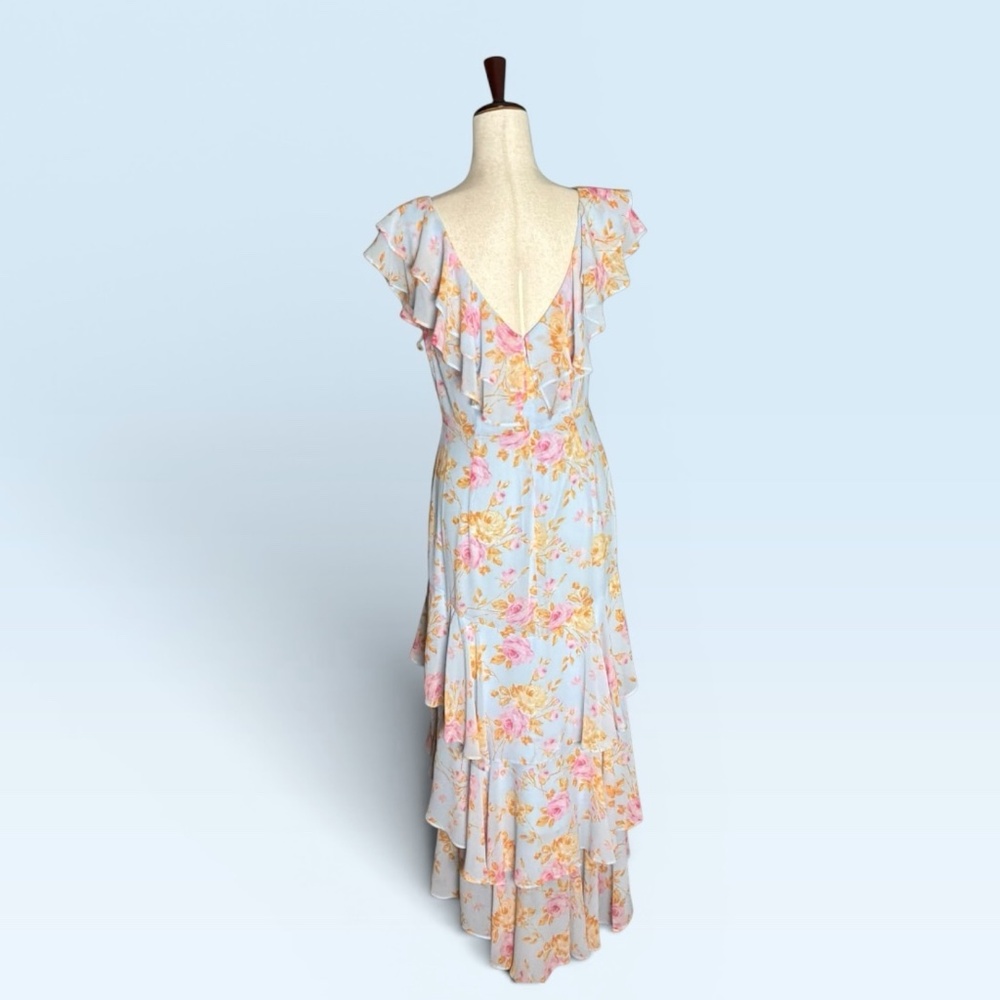 🌸🌸🌸 WAYF Dress Where Are You From Blue Chiffon Floral Maxi Dress Size Med and XS - Picture 5 of 12